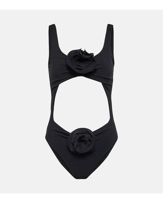 Magda Butrym Black Floral-Applique Cutout Swimsuit