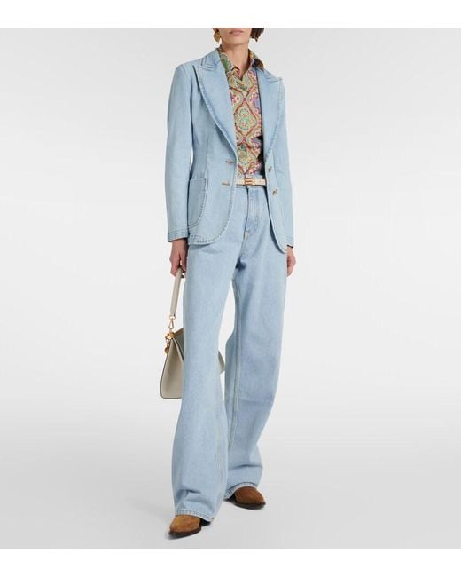 Etro Blue Embroidered Denim Blazer
