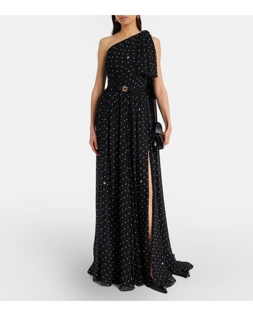 Elie Saab Black Polka-Dot One-Shoulder Gown