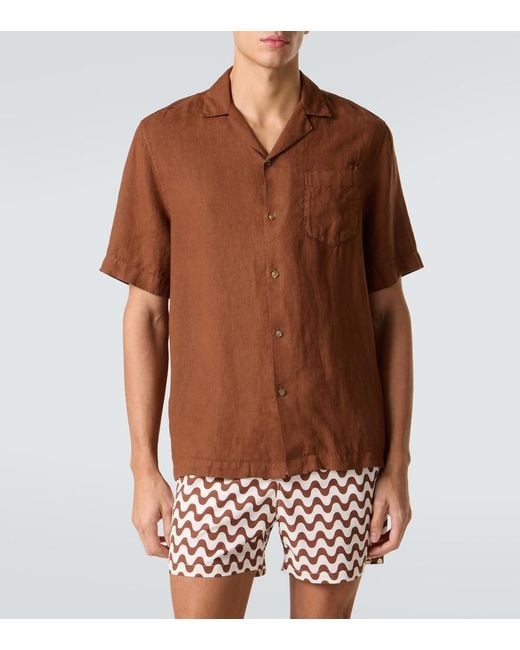 Frescobol Carioca Brown Angelo Linen Shirt for men