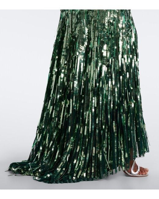 Jenny Packham Green Kimi Sequined Strapless Gown