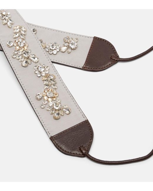 Dries Van Noten White Embellished Leather-Trimmed Cotton Belt