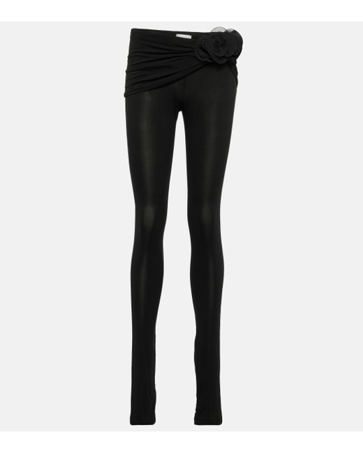 Magda Butrym Black Floral-applique Jersey leggings