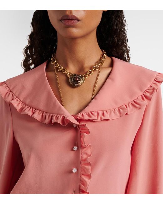 Chloé Pink Ruffled Silk Crepe De Chine Blouse