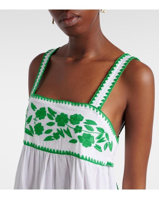 Juliet Dunn White Embroidered Cotton And Linen Midi Dress
