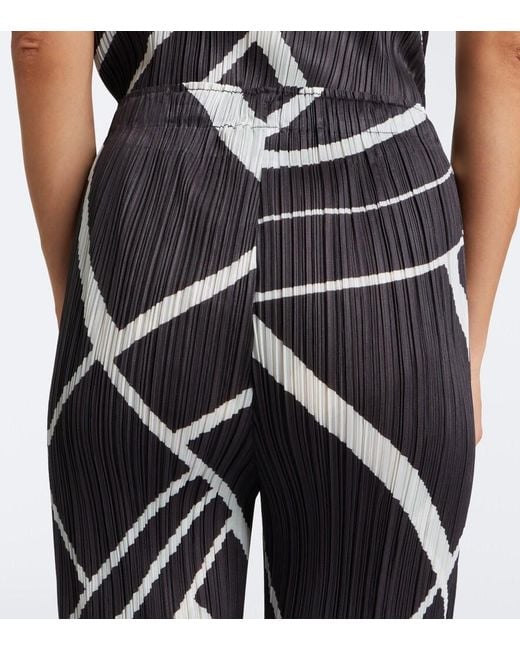 Pleats Please Issey Miyake Gray Fold Line Pleated Printed Wide-Leg Pants