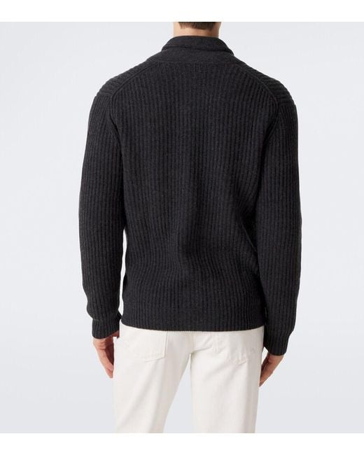 Allude Black Ribbed-Knit Wool And Cashmere Cardigan for men