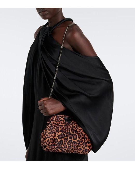 Stella McCartney Brown Falabella Small Leopard-Print Velvet Clutch