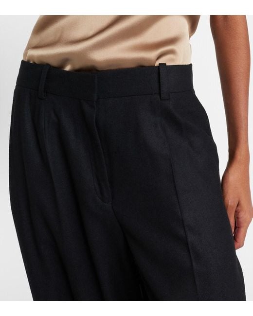 Totême  Black Flannel Wide-Leg Pants