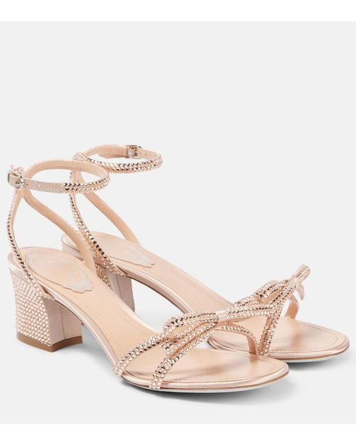 Rene Caovilla Pink 50 Embellished Bow-Detail Satin Sandals