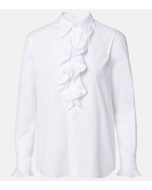 Ralph Lauren White Ruffled Cotton Poplin Shirt