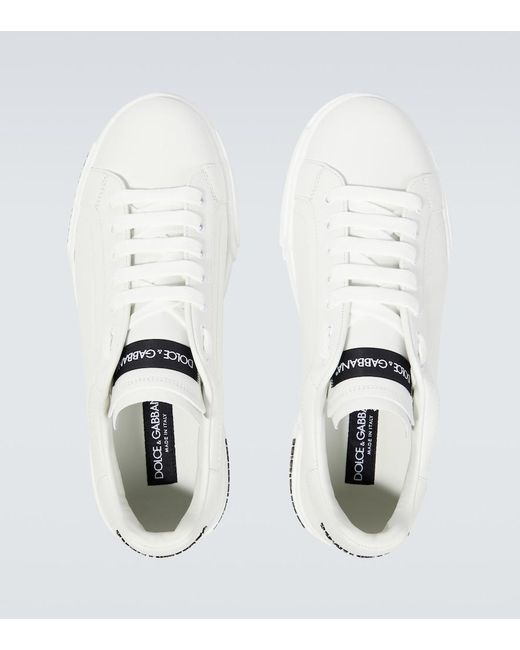 Dolce & Gabbana White Leather Sneakers With Lateral Logo Patch for men