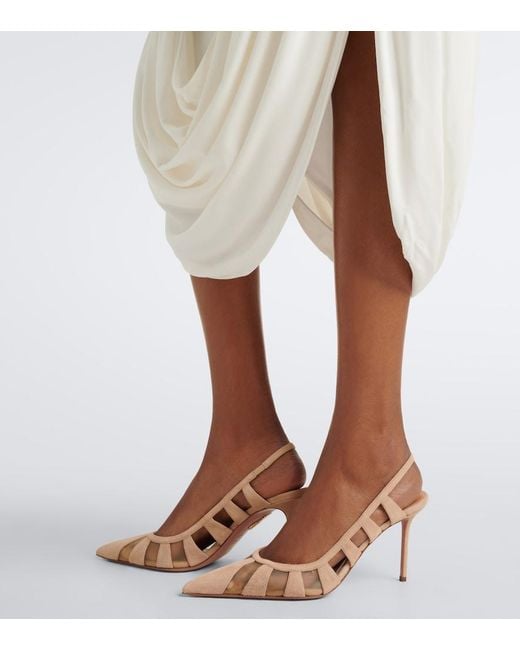 Aquazzura Natural Screen Suede And Mesh Slingback Pumps
