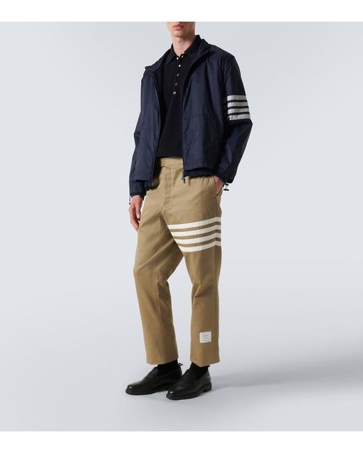 Thom Browne Blue 4-Bar Linen And Cotton Polo Shirt for men