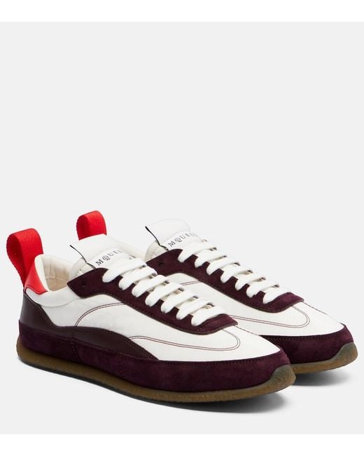 McQueen Red Ec1 Suede-Trimmed Leather Sneakers
