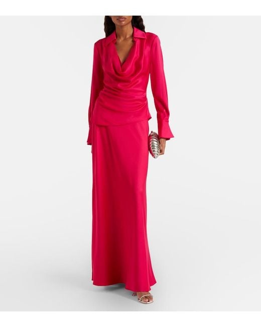 Jonathan Simkhai Red Kiri Satin Maxi Skirt
