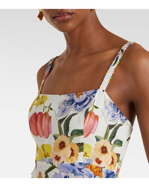 Robe Midi En Lin Melange A Fleurs Farm Rio en coloris White