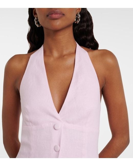 Faithfull The Brand Pink Murano Halterneck Linen Minidress
