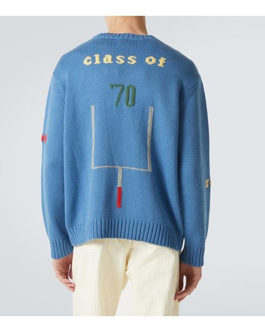 Bode Blue Spirit Embroidered Cotton And Wool Sweater for men