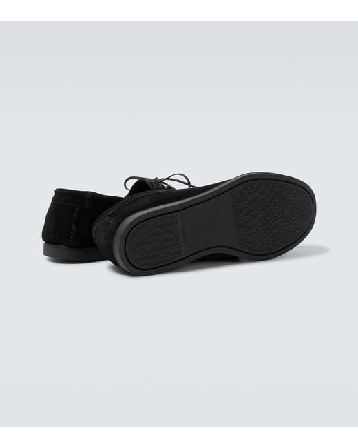 Saman Amel Black City Moc Suede Boat Shoes for men