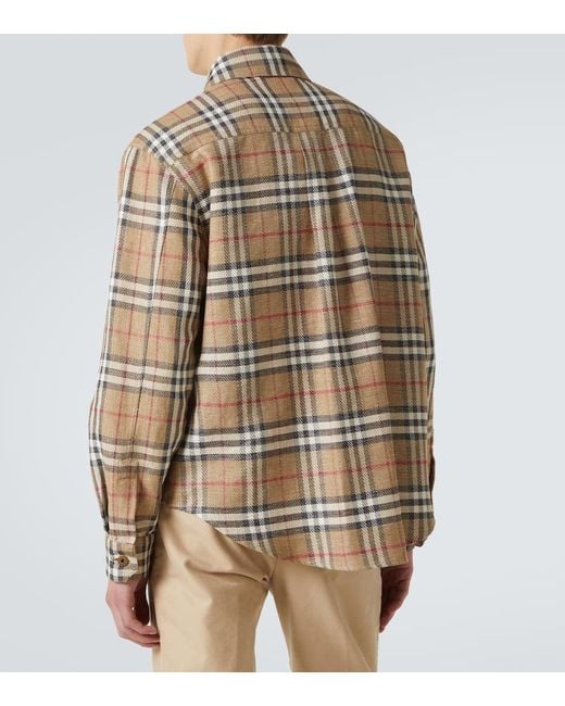 Burberry Hemd Check Aus Baumwolle Und Leinen in Natural für Herren