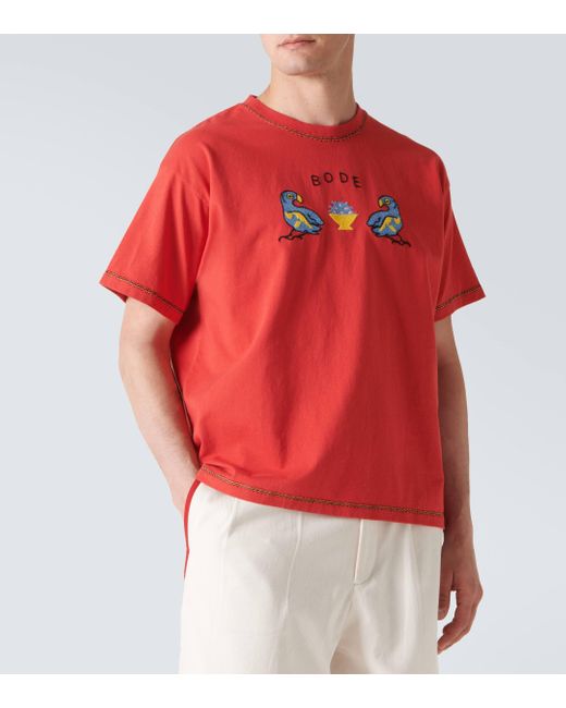 Bode Twin Parakeet Embroidered Cotton T-shirt for men
