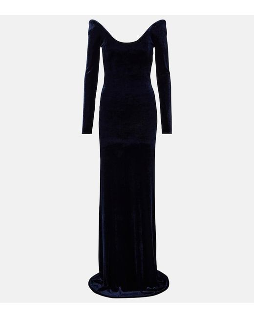 Alaïa Blue Off-Shoulder Velvet Gown