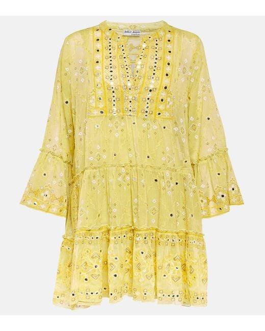 Juliet Dunn Yellow Broderie Anglaise Cotton Minidress