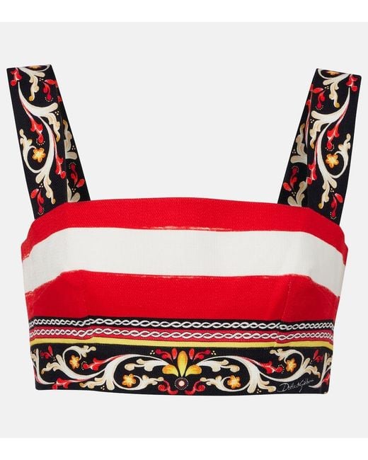 Dolce & Gabbana Red Striped Cotton-Blend Bra Top