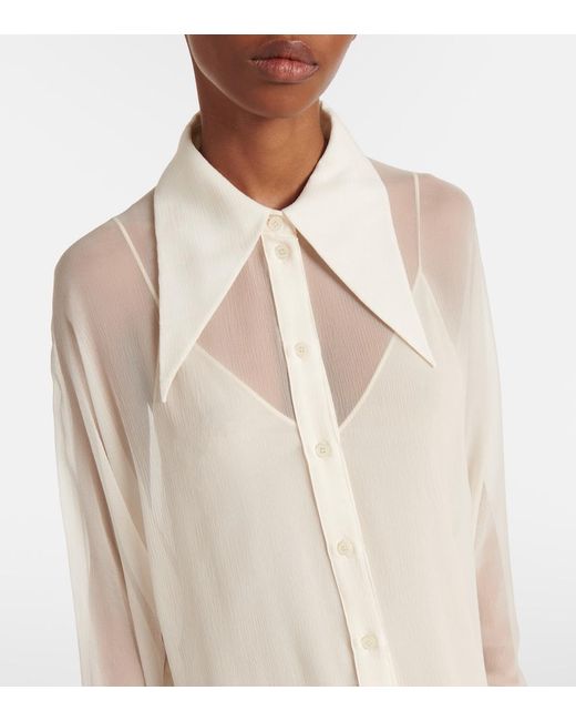 Chloé White Silk Chiffon Shirt Dress