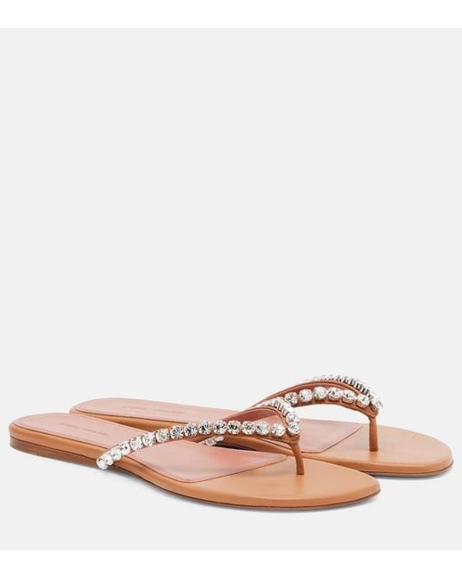AMINA MUADDI Pink Gigi Embellished Leather Thong Sandals