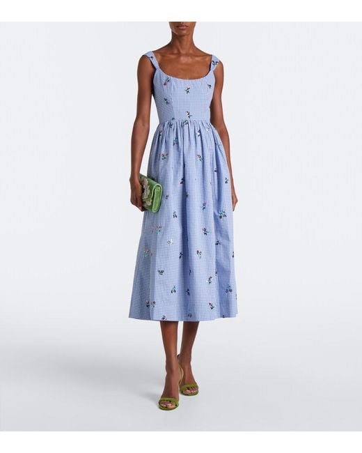 Markarian Blue Nara Sequined Gingham Cotton Midi Dress