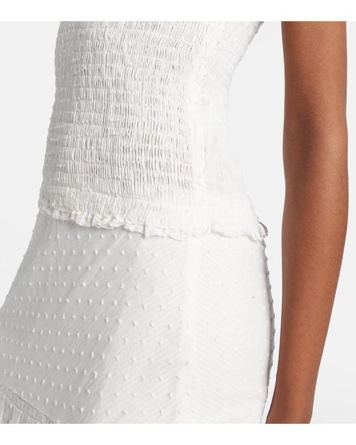 Poupette White Foe Shirred Cotton Maxi Dress