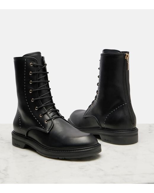 Max Mara Black Schnuerstiefel Urbancombat Aus Leder