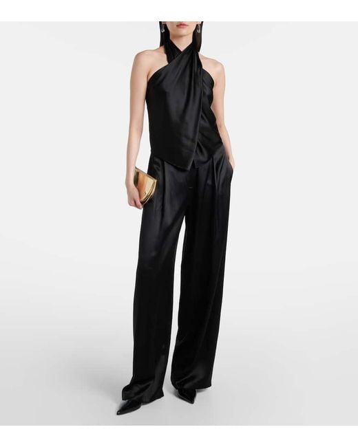 Top De Seda Drapeado Con Cuello Halter The Sei de color Black