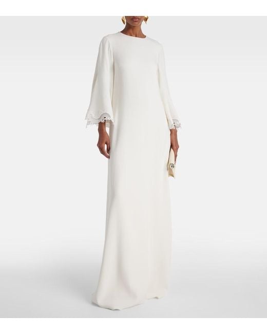 Oscar de la Renta White Lace-Trimmed Silk-Blend Georgette Kaftan