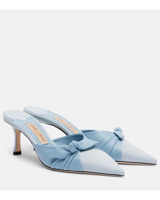 Jimmy Choo Blue Livi Leather And Canvas Mules