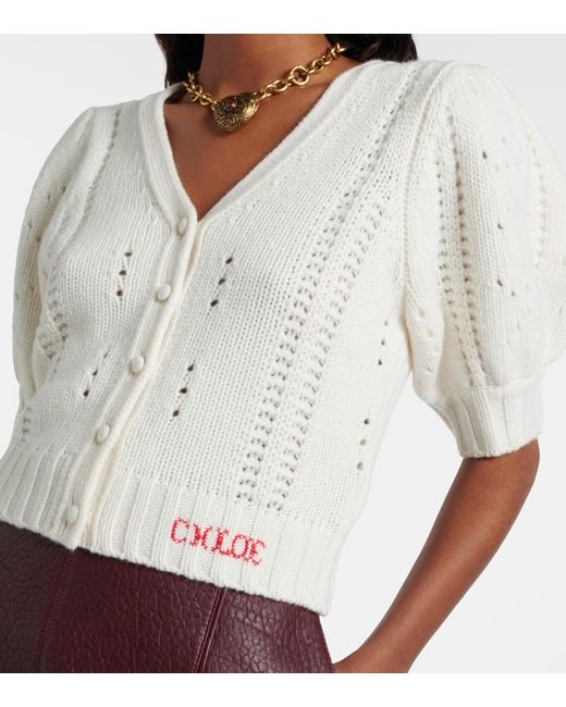 Chloé White Pointelle Wool And Cashmere Cardigan