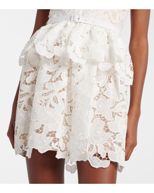 Self-Portrait Natural Scalloped Tiered Lace Minidress