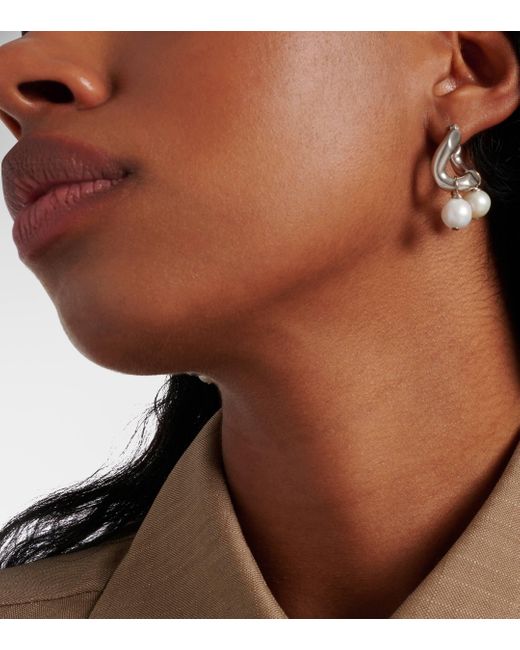 Jil Sander White Pearl Hoop Earrings