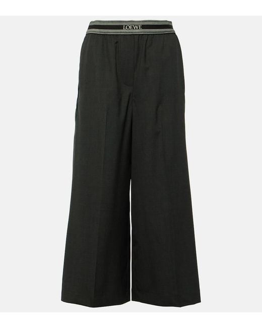 Loewe Black Wool Cropped Wide-leg Pants