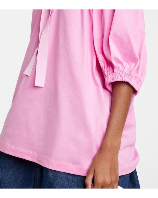 Patou Pink Bow-Detail Cotton Jersey Top