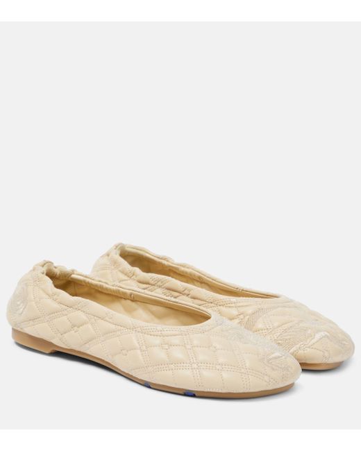 Burberry Natural Ekd Quilted Leather Ballet Flats