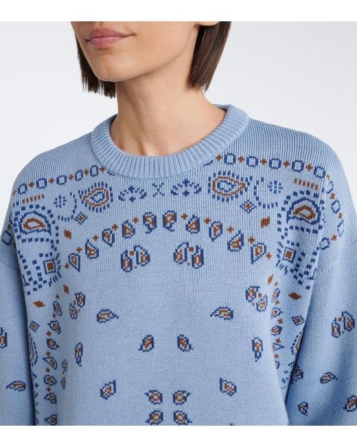 Alanui Blue Bandana Jacquard Virgin Wool Sweater