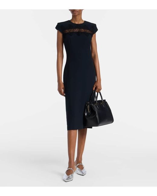 【Alexander McQueen】lace-trimmed sleeveless midi dress McQueen Lace Inset Sleeveless Satin Midi Dress | Neiman Marcus