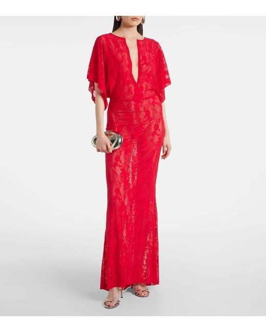 Norma Kamali Red Robe Obie Aus Spitze