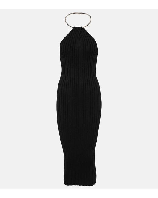 Galvan Black Rhea Metallic-Knit Midi Dress