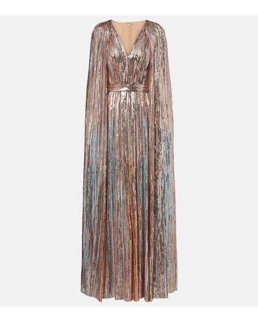 Elie Saab Brown Sequined Caped Gown