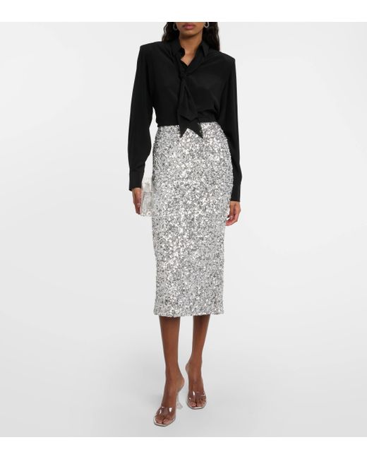 ROTATE BIRGER CHRISTENSEN Gray Sequined Midi Skirt
