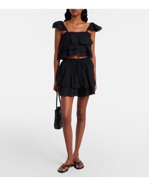 Poupette Black Anya Ruffled Cotton Crop Top